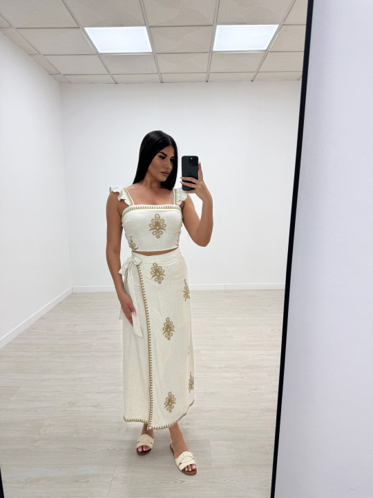 CONJUNTO FALDA LINO BORDADO CONJUNTO FALDA LINO BORDADO